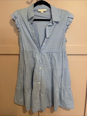 Blue Gingham Tiered Button-Front Dress
